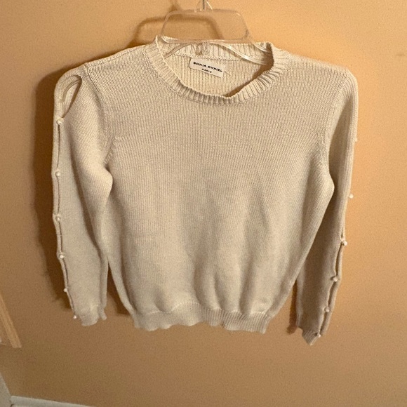 Sonia Rykiel Sweaters - Sonia Rykiel cream cutout sleeve pearl embellished sweater